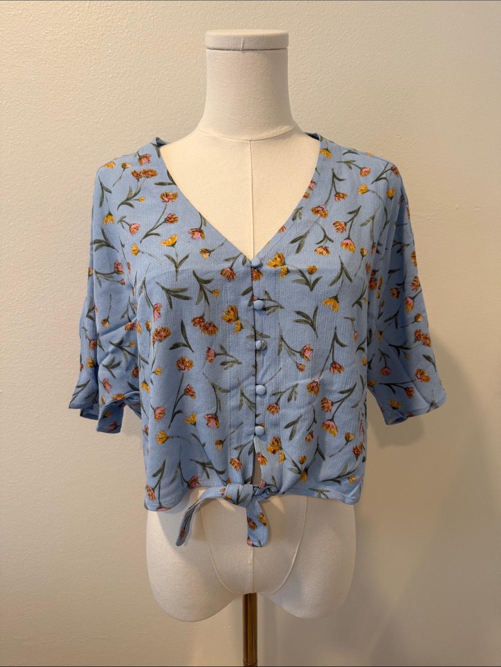 Knot Sisters NWT Blue Floral Tie Front Button Blouse XS